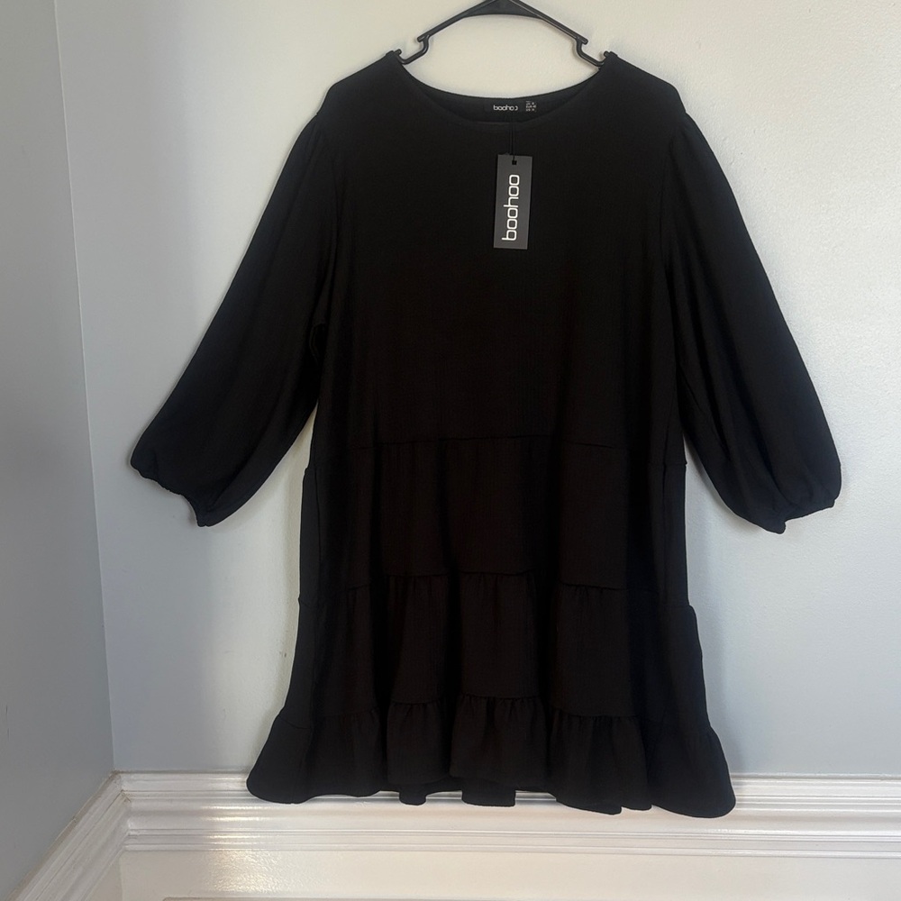 Boohoo Elegant Black Ruffle Dress